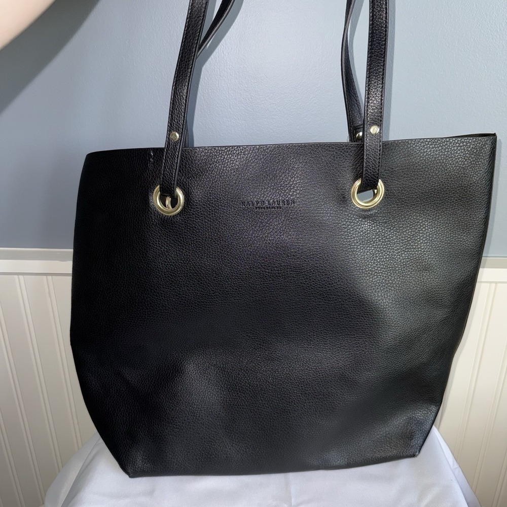 RALPH LAUREN FRAGRANCES BLACK EMBOSSED FAUX LEATHER TOTE SHOULDER BAG
